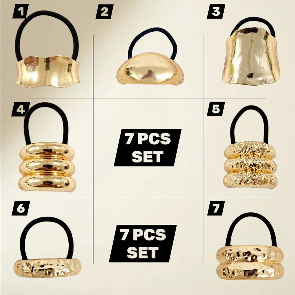 7PCS Gold Electroplated Alloy Hair Tie Set Chic Ponytail Holder Minimalist Hair